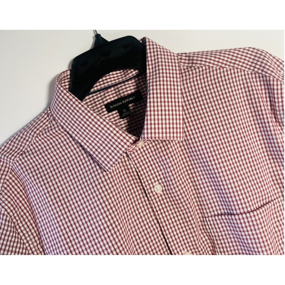 Banana Republic Mens Gingham Check Long Sleeve Button Down Shirt Burgundy XL